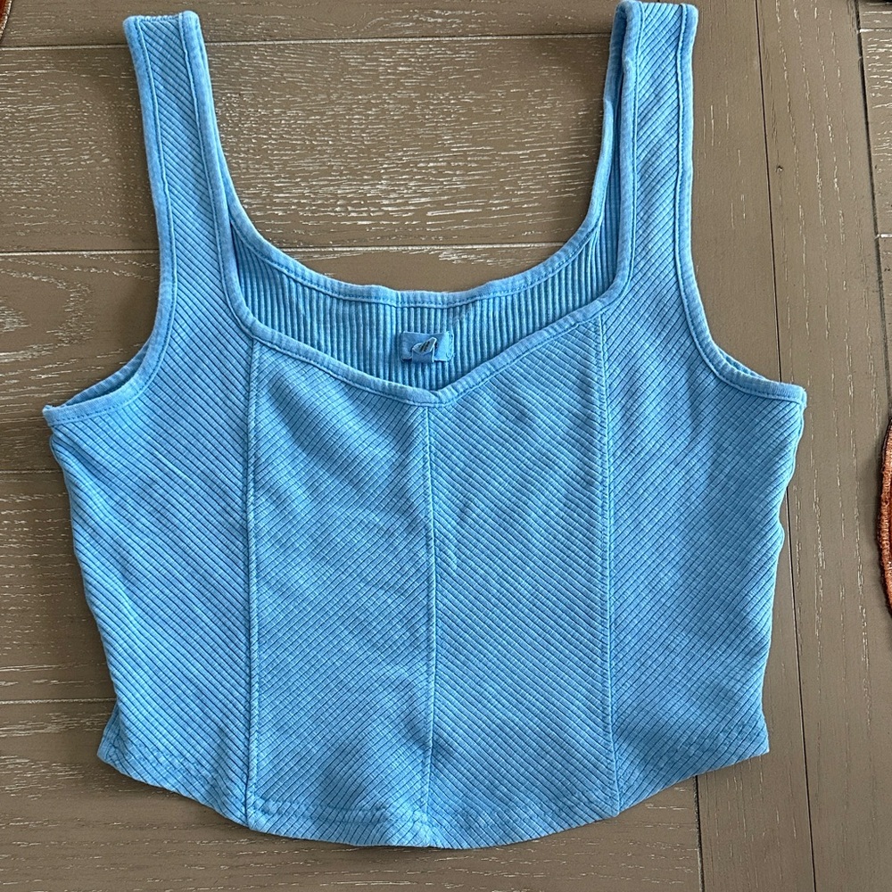 Aerie Light Blue Ribbed Corset Style Tank Top